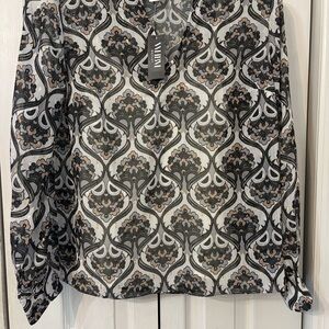 White House Black Market Black and Gray Patterned Blouse-New